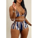 High waisted sexy bikini printed sports bra set M773801247359