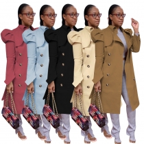 Fashion Solid Color Turn-Down Collar Long Sleeves Lace-Up Midi Jacket  YD8334