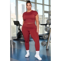 Plus size Womens solid color short-sleeved trousers sexy halter two-piece suit NQ025