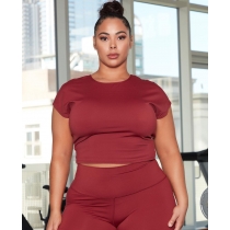 Plus size women's solid color short-sleeved trousers sexy halter two-piece suit NQ025
