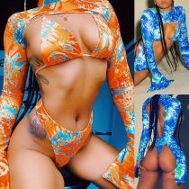 Womens Sexy Printed Bikini Long Sleeve Bikini NS10022