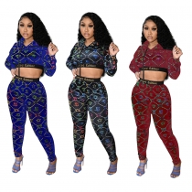 Women's new slim sexy letters printed sports suit QZ4328