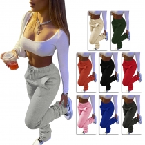 Womens padded sweater fabric, sports and leisure drawstring pile trousers, pockets HR8139