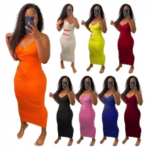 Plus size spring and summer new solid color Womens sexy dress H1639