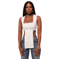 New women's fashion design sense square neck slim temperament sleeveless T-shirt for women's outer wear K21B04191