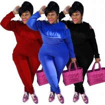 Plus size women's solid color sports waist waist suit fashion casual two-piece women N7400
