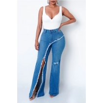 New style elastic ripped flared pants jeans women CJ1030