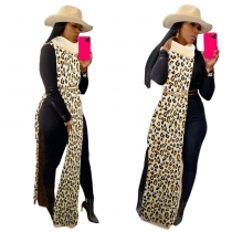 Sexy Side Split Leopard Print Sweater Dress Nightclub Skirt MY075