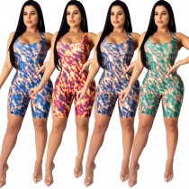 Camouflage flame contrast color strap sexy jumpsuit M1034