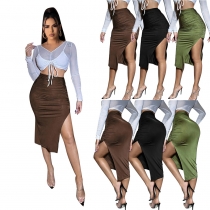 Women\'s Fashion Sexy Skirts Solid Color Pleated Thigh Skirts