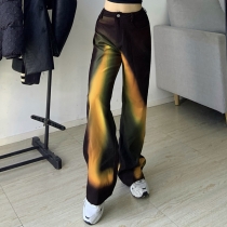 Fashion Women's Gradient Rainbow Color Printing High Waist Straight Loose Trendy Casual Pants Daddy Pants HP22479