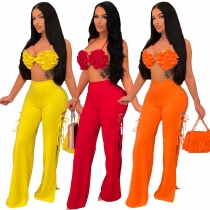 Fashion sexy wrap chest strap flared pants suit M7468