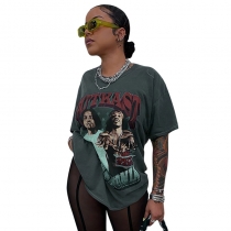 Women's Short Sleeve Summer Print Crew Neck Casual Loose T-Shirt X22TP128