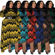 Striped Sleeve Belt Fashion Loose Plus Size Women's Dress OSS22452