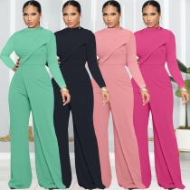 Women's fashionable long sleeved round neck jumpsuit in autumn and winter L366