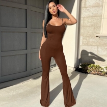 Sexy U-neck, backless, slimming, solid color sling jumpsuit P2C11274A
