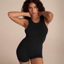 Women's sexy backless solid color high waist and buttock tight sports one-piece shorts K23Q26003