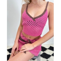 Women's V-neck sleeveless open navel vest sexy perspective short skirt two-piece set OYW21224