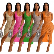 Women's sexy slim knit jacquard sleeveless dress TS1264