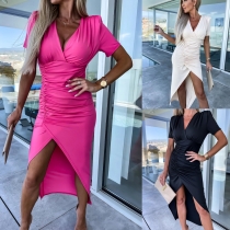 Sexy V-neck Fashion Dress Casual Women's Vacation Short Sleeve Dress YL2301