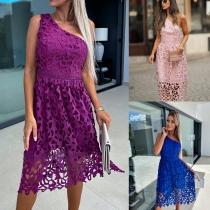 Lace sloping shoulder casual dress Multi color dress YL2313