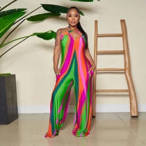 Printed strapping jumpsuit nightclub uniform A7283