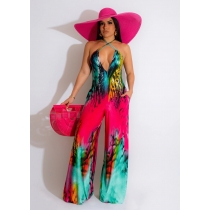 Sexy positioning printed drawstring jumpsuit LS6514