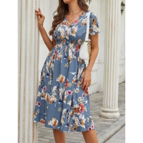Summer floral print short sleeved dress XML1113