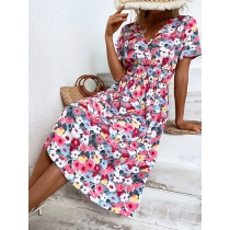 Summer floral print short sleeved dress XML2856