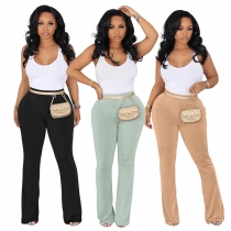 High waisted and hip lifting elastic micro flared pants (pants only) Q23S8373