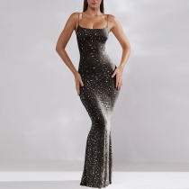 Women's bright diamond suspender mermaid long dress dress MGN21082