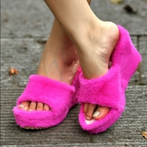 Leisure multi-color short plush fish mouth sloping heel raised fur slippers HWJ794