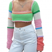 Leisure hollowed out knitted long sleeved women's clothing OYW20709