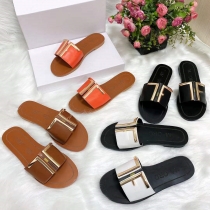 Hardware buckle casual flat slippers S674784870015