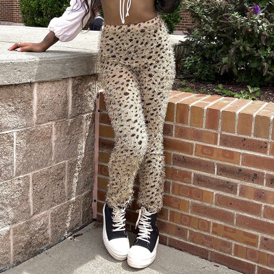 Fashion leopard print tight high waist hip lifting casual pants Y22PT513