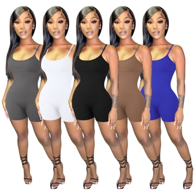 Solid color tight small pit strap jumpsuit with chest pad H0286