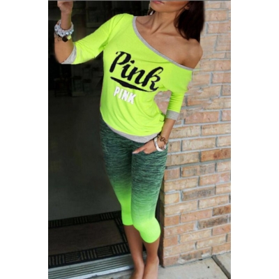 Printed letter PINK fashion gradient sports suits two pieces sets OYW8035