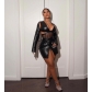 New women's fashion sexy mesh low-cut fishbone corset bag hip imitation leather dress M3238