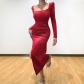 Temperament sexy square neck folded high waist dress dress HY21511PF