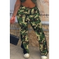 Simple Patchwork Ladies Casual Pants Camo High Waist Flared Pants B664027880270