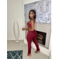 Summer sexy halter neck low-cut drawstring blouse flared trousers two-piece women's H0182