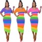 Women's Sexy Fashion Skinny Rainbow Print Women's Dress DN8659