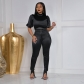 Sexy solid color turtleneck two-piece trousers nightclub suit A7238