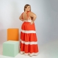 Plus size fat woman women's fashion suspenders backless V-neck striped sexy feature dress PH13270