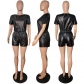 Leather Short Sleeve Suit Fashion Women's Two Piece Set F233