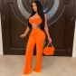 Fashion sexy wrap chest strap flared pants suit M7468