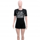 Personality fashion women's big chest letter printing short-sleeved T-shirt slit top summer S390271