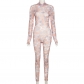 Women's Fashion Digital Printing Mesh See-Through High Waist Bodysuit K22Q12279