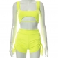 Leaky Navel Vest Casual Sports Drawstring Lace-Up Shorts Set K21ST742
