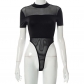Sexy Short Sleeve Jumpsuit Hollow Mesh Perspective Shorts Suit Women K21ST740